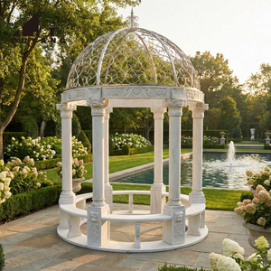Grand gazebo de luxe <span class=keywords><strong>extérieur</strong></span> pour la <span class=keywords><strong>d</strong></span>écoration de jardin, de style europé<span class=keywords><strong>en</strong></span>, <span class=keywords><strong>en</strong></span> marbre blanc rond avec toit <span class=keywords><strong>en</strong></span> <span class=keywords><strong>fer</strong></span> <span class=keywords><strong>forgé</strong></span> - Product Image 1