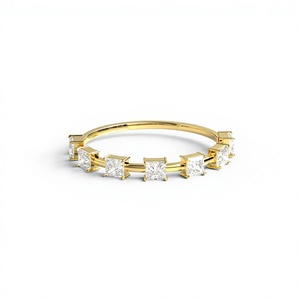 Luxury 18K 14K Gold Plated Princess Cut Lab Grown Diamond Lightweight <b>Dainty</b> Stackable Eternity Wedding Band <b>Ring</b> for Women - Product Image 1