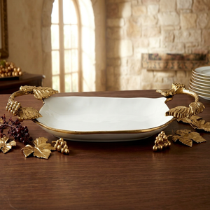 High Quality Serving Tray Metal Golden Decorative Leaf Shape Handle Serving Unique Aluminum Server for <b>Sweets</b> Chocolates Gifts - Product Image 1