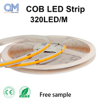 Bande lumineuse LED COB CRI90 24V 320 LED/m 8mm 3000K Blanc chaud Ruban flexible sans soudure