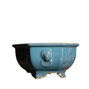 Pot à bonsaï hexagonal en céramique, glaçure verte, trois pieds, pour intérieur et extérieur - Product Image 5