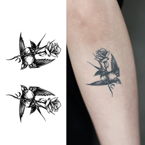 Tatuaje temporal de pájaro y flor, tatuaje semipermanente creativo, resistente al agua, dura 2 semanas, tatuaje de hierbas para brazo - Product Image 1