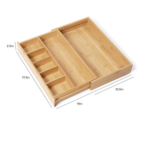 Adjustable Bamboo Drawer Organizer Rectangular Pull Out <b>Storage</b> <b>Box</b> For <b>Kitchen</b> Utensils - Product Image 5
