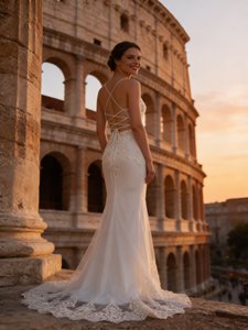 Robe <span class=keywords><strong>de</strong></span> soirée sirène personnalisée en dentelle, col en V profond, ornée <span class=keywords><strong>de</strong></span> strass et <span class=keywords><strong>de</strong></span> perles, en tulle, avec dos ajustable à lacets pour <span class=keywords><strong>mariage</strong></span> - Product Image 3