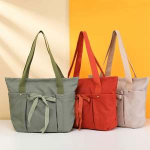 Wholesale Reusable Shopping Grocery <b>Large</b> <b>Beach</b> <b>Bag</b> Women's Canvas Custom Tote <b>Bag</b> <b>With</b> Bow - Product Image 1