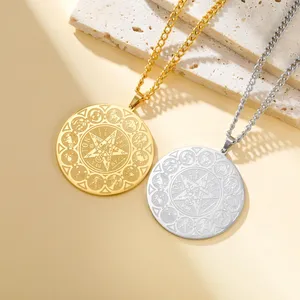 Collana in Acciaio Inossidabile con Ciondolo dei 12 Segni Zodiacali, Amuleto di Protezione Vintage Esoterico Wiccan, Set di Gioielli Pagani - Product Image 1