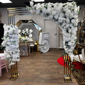 웨딩 장식 용품 아크릴 무대 웨딩 테이블 금속 배경 아치 스탠드 골드 배경 - Product Image 5