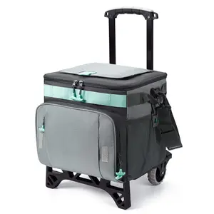 Varilla de tracción portátil plegable de gran capacidad de 30l, soporte para paquete de hielo, caja de Picnic para acampar, bolsa enfriadora de bebidas con ruedas