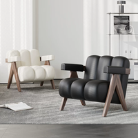 Fauteuil d'appoint en bois massif de style moderne du milieu du siècle, avec revêtement en cuir, pour salon ou bureau
