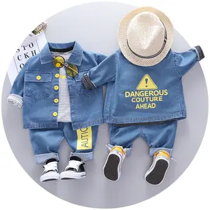 专业制造秋季男孩服装婴儿服装套装 3 件棉韩国男孩牛仔裤服装