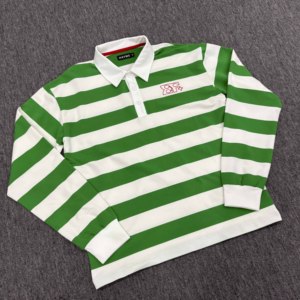 Logo Brodé Personnalisé à Manches Longues Vente en Gros Polos de <span class=keywords><strong>Rugby</strong></span> en Coton Rayé T Shirt à Manches Longues pour Hommes