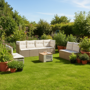 Set Divano da Giardino in Rattan Beige 6 Posti, Arredamento Contemporaneo da Esterno Resistente alle Intemperie - Product Image 2