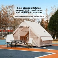 Ensemble de camping portable pour l'extérieur, tente gonflable gratuite pour 2 personnes, imperméable, chaude, en tissu Oxford épais, structure en maille, une chambre