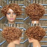 Perruque bon marché fabriquée à la machine, 100 % cheveux humains brésiliens, coupe pixie, perruques courtes bouclées crépues, boucles lâches, sans dentelle, avec frange pour femmes