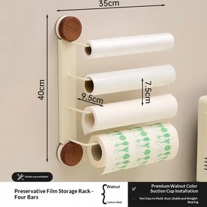 Support d'angle moderne en bois pour cuisine, à ventouse, sans perçage, en forme d'éventail, pour rouleaux de papier, rangement domestique pratique - Product Image 6