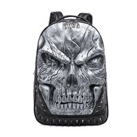 Sac à dos noir gothique de forme unique avec motif squelette 3D et rivets pointus, unisexe