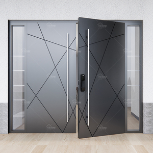 Yohome vendita calda elegante Design moderno Custom casa a <span class=keywords><strong>doppia</strong></span> <span class=keywords><strong>anta</strong></span> porta in alluminio doppio vetro porte anteriori con luci laterali - Product Image 4