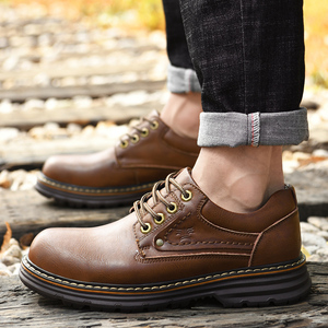 Chaussures de travail pour hommes en cuir véritable à lacets, bout rond, confortables et résistantes, tailles 38-45, bonne qualité, vente en gros - Product Image 4