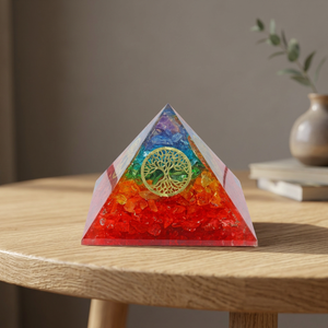 Rozrin Crystals Rainbow <b>Chakra</b> Pyramid With <b>Tree</b> Of Life Inlay For Home Decoration - Product Image 3