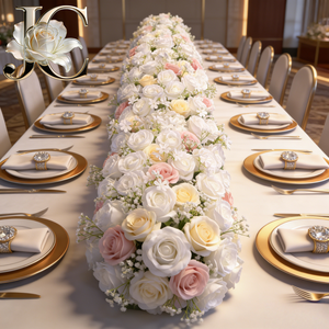 Chemin de table en soie JC de haute qualité, motif corail, œillet et rose, réutilisable, pour centre de table de mariage - Product Image 1