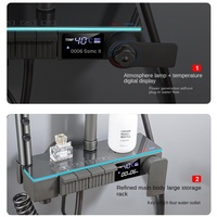 Robinet de douche en laiton à quatre fonctions à affichage numérique intelligent, filet rouge à jet doux pour hôtels, spa et salles de bain durables.
