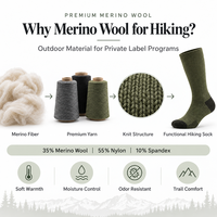 Chaussettes de compression de randonnée en laine mérinos OEM personnalisées 15-20 mmHg, fabricant de chaussettes d'extérieur, logo personnalisé, marque privée