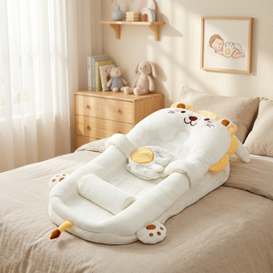 <span class=keywords><strong>Lit</strong></span> bébé multifonctionnel pour co-dormir 0-6 mois 90x46cm avec housse en tissu rayé respirant, rembourrage en coton PP <span class=keywords><strong>et</strong></span> éponge - Product Image 1