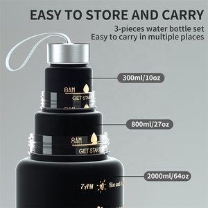 Xách tay 3pcs Gradient màu motivational thể thao cốc nước 3 1 Bộ-2000ml 900ml 280ml chai nước phòng tập thể dục cắm trại ngoài trời - Product Image 4
