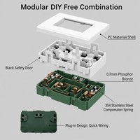 Enchufe de Pared Modular Kolani 120, 16A 250V, Enchufe de Corriente Multifunción Empotrado de 6 Orificios con Obturador de Seguridad