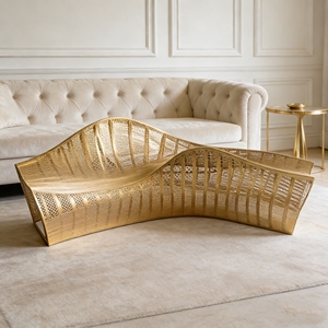 Banc en bois sculptural de luxe Y733, construction à lattes ondulées, pour salon VIP, restaurant, musée d'art, ambiance intérieure et extérieure - Product Image 2