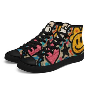 Chaussures montantes décontractées pour hommes en toile, personnalisées, avec imprimé étoile et éclair vintage, respirantes, style marche et skateboard, OEM ODM, faible MOQ - Product Image 2