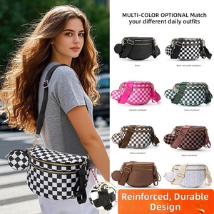Bolsos Bandolera con Monedero, Tendencia para Exteriores, 2 en 1, Patrón a Cuadros, Riñonera, Bolso de Cintura, Bolso de Hombro para Mujer - Product Image 1