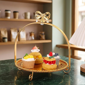 Soporte de Lujo Dorado Metálico para Tartas con Asa, Bandeja de Exhibición de Postres, Plato de Hierro para Cupcakes, Decoración para Bodas, Venta al por Mayor a Granel - Product Image 2