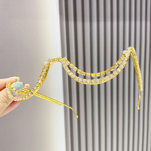 Women's Rhinestone Decorated Double Layer Metal Eyeglass <b>Frames</b> <b>Round</b> Half <b>Frame</b> Without Lenses Gold And Silver Color - Product Image 2