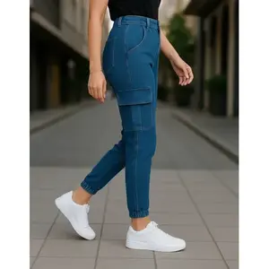 Jeans Cargo da Donna Adrenaline Blu a Vita Alta in Denim Elasticizzato Traspirante Stile Semplice - Product Image 4