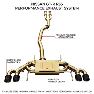 Vortex Polished Gold Valved Catback <b>Exhaust</b> for Nissan GT-R R35 3.8L V6 Twin Turbo VR38DETT Quad Black Tips Racing System - Product Image 1