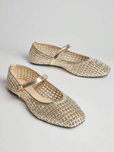 <span class=keywords><strong>Zapatos</strong></span> Planos Mary Jane de PU Tejido Personalizado con Punta Cuadrada y Correa con Hebilla, <span class=keywords><strong>Zapatos</strong></span> Planos de <span class=keywords><strong>Ballet</strong></span> para Mujer con Logotipo Personalizado al por Mayor, Transpirables y Ligeros - Product Image 1
