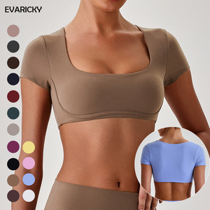 EVARICKY Produits Tendance Nouveautés <span class=keywords><strong>T</strong></span>-shirts Respirants Quatre Voies pour Femmes Gym Course <span class=keywords><strong>Sport</strong></span> Haute Qualité Crop Top Vêtements de Yoga - Product Image 1