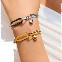 Bracelet tendance en acier inoxydable avec fermoir OT minimaliste, fin pendentif cœur et maillons ovales – Bracelets à maillons élégants