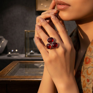 Art Palace Women's 925 Silver Garnet <b>Cluster</b> Ring Channel Setting Geometric Vintage Statement Party Jewelry - Product Image 4
