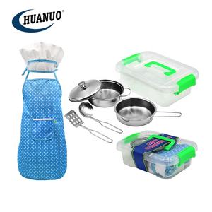 Set de mini jouets de cuisine en acier inoxydable, 18 pièces, jeu de simulation, <span class=keywords><strong>chef</strong></span>, maison de cuisine, réelle, avec tablier rose - Product Image 2