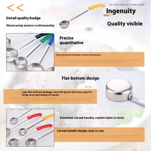 Stainless Steel Sustainable Soup Ladle Flat Bottom Hot <b>Pot</b> Spoon Long Handle Rubber Grip Colander Pan Utensil Kitchen - Product Image 3