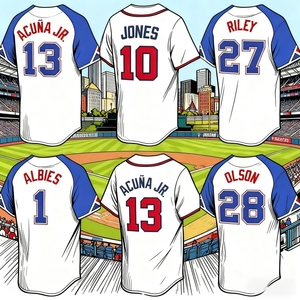 Venta al por mayor bordado Atlanta béisbol Jersey blanco #28 Matt Olson #13 Ronald Acuna Jr. #10 Chipper <span class=keywords><strong>Jones</strong></span> Jersey uniforme de béisbol - Product Image 1