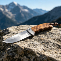 Couteau de chasse à lame fixe MEIJI, manche en bois d'olivier, pour le camping en plein air, survie, étui en cuir