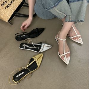 Factory Direct Wholesale Korean Version of Summer Leisure Roman Sandals a Button <b>Pointed</b> Soft <b>Flat</b> Women's Shoes - Product Image 1