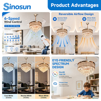 Kipas Angin Plafon Kristal Tak Terlihat LED 42 Inci Desain Kreatif OEM/ODM Ruang Tamu Modern dengan Remote Control 3 Warna Cahaya dan Kebisingan Rendah