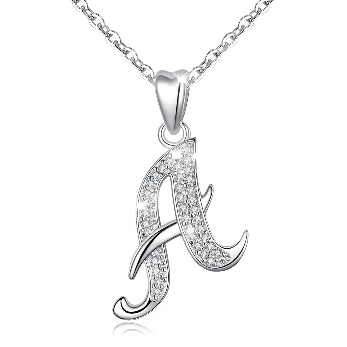 High Quality 925 Sterling Silver CZ Stone Cubic Zirconia Jewelry 26 English Alphabet Letter Initial Pendant Necklace for Women