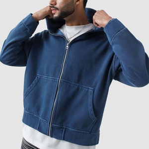 Sweat à capuche avec fermeture éclair et logo personnalisé OEM vintage pour hommes 100% coton Streetwear thermique épais en éponge française teint uni à séchage rapide - Product Image 4