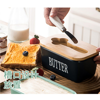 Petite boîte à beurre rectangulaire moderne en céramique de style nordique, 350 ml et 650 ml, avec couteau et couvercle en bambou