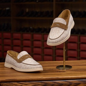 Zapatos retro de lino para hombre, nuevo estilo de verano, zapatos de cuero con patchwork, para uso diario informal, zapatos bajos sin cordones de una sola pieza. - Product Image 4